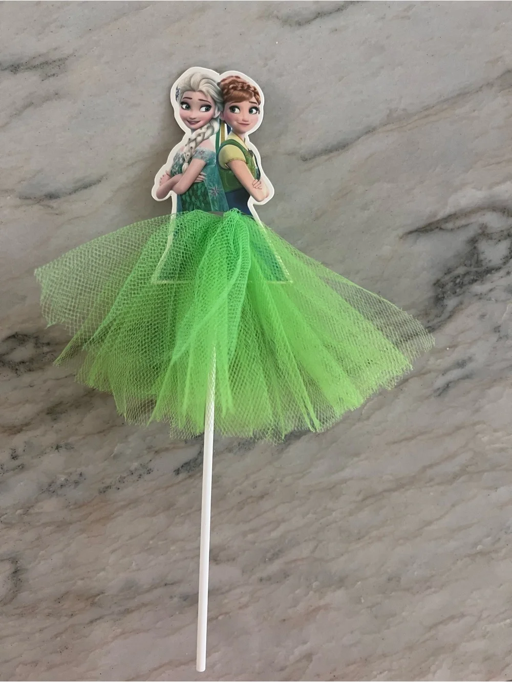 Green Tulle Party Cake Topper - Frozen Characters 8 inches